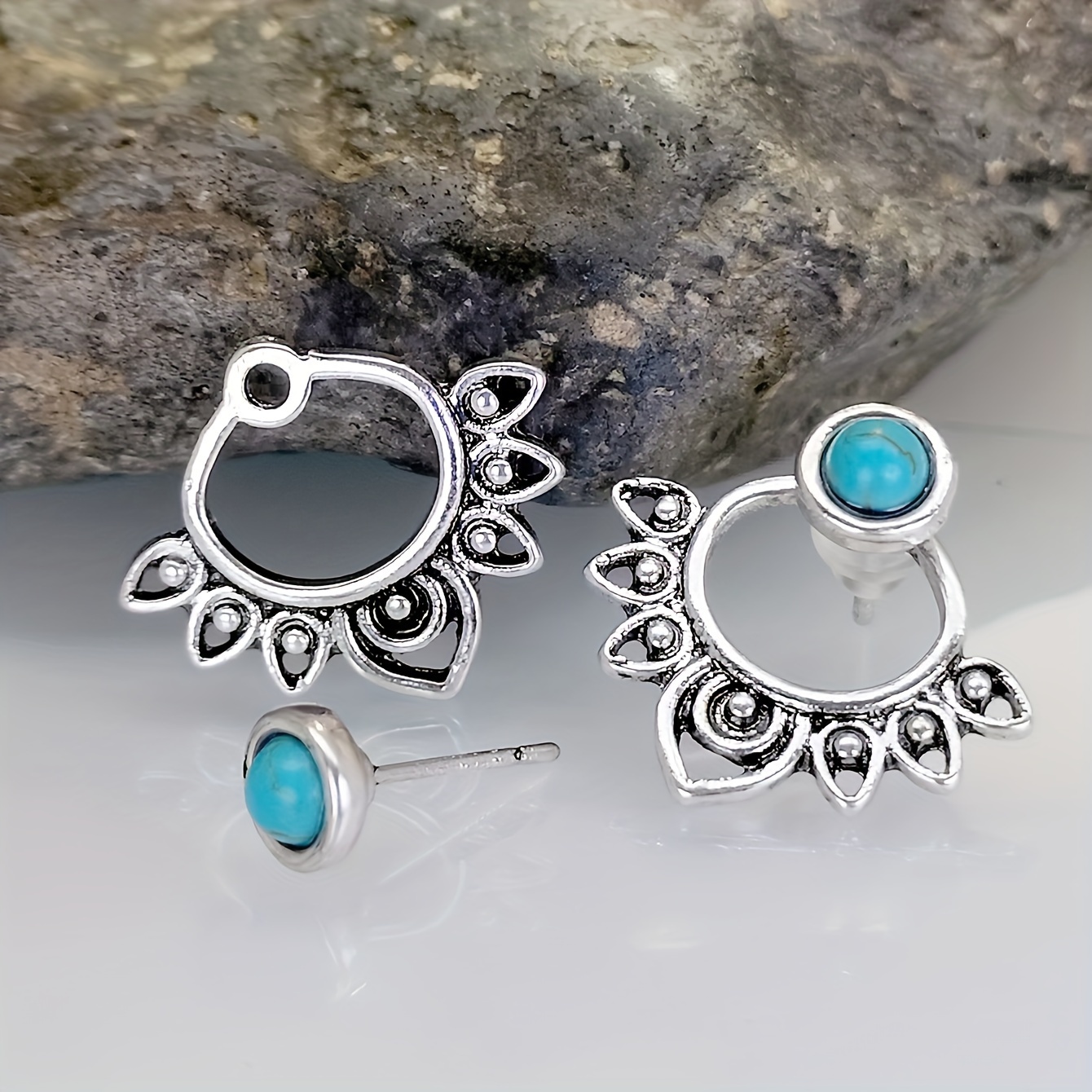 Vintage Bohemian Front and Back Style Turquoise Earrings